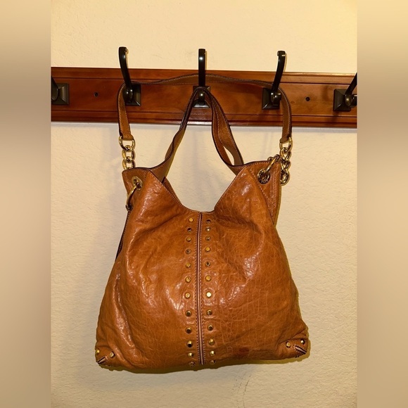 Michael Kors Luxe Studded Leather Hobo Bag - Brown Bohemian Chic Oversized NWT - Picture 8 of 16